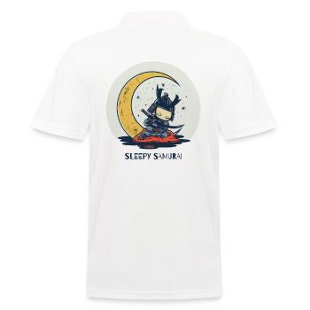 Cute Funny Sleeping Samurai and Moon - Men's Polo Shirt - white - Back - Kai (181cm)