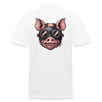 Funny Smiling Pig with Leather Mask - Men's Polo Shirt - white - Back - Kai (181cm)