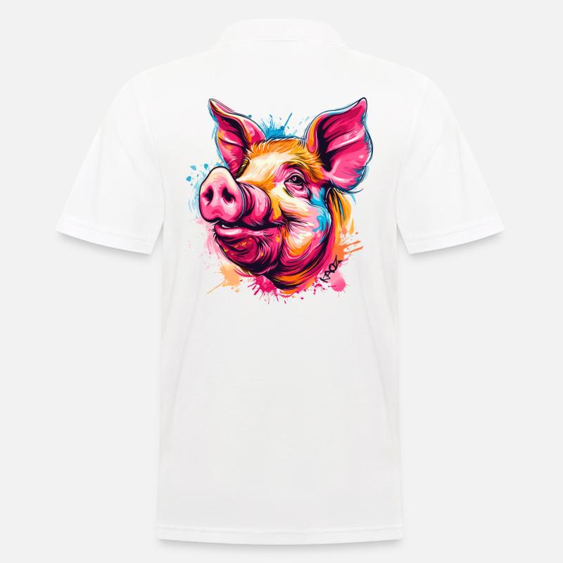 Buntes Farbspritzer Schwein - Männer Poloshirt - Weiß