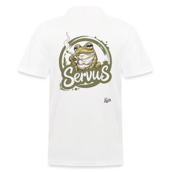 A cool smoking frog says: Servus - Men's Polo Shirt - white - Back - Kai (181cm)