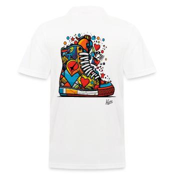 Funky Graffiti: Colorful Sneakers with Hearts - Men's Polo Shirt - white - Back - Kai (181cm)