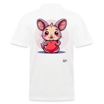 Cute, happy mouse with a big heart for love - Men's Polo Shirt - white - Back - Kai (181cm)