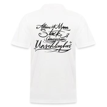 Alleine ist Mann stark, gemeinsam Unschlagbar! B - Männer Poloshirt - Weiß - Hinten - Kai (181cm)