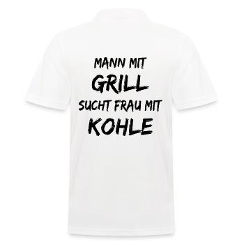 Mann mit Grill sucht Frau mit Kohle - Männer Poloshirt - Weiß - Hinten - Kai (181cm)