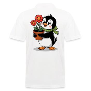Pingouin avec pot de fleurs dans le jardin pour jardinier - Polo Homme - blanc - Dos - Kai (181cm)