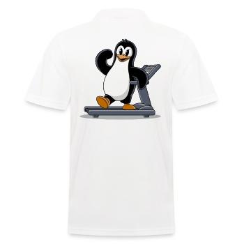 Lustiger Pinguin auf Laufband Cartoon Illustration - Männer Poloshirt - Weiß - Hinten - Kai (181cm)