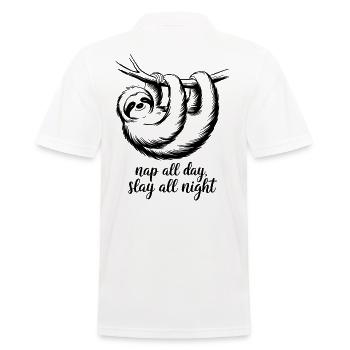 Schlafe Den Ganzen Tag, Feiere Die Ganze Nacht - Männer Poloshirt - Weiß - Hinten - Kai (181cm)