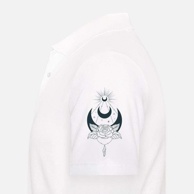 Mystische Mond-Ästhetik mit Blume - Männer Poloshirt - Weiß