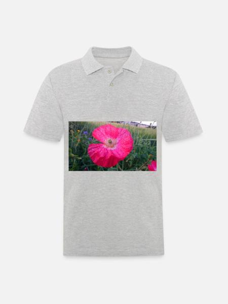 Rote Blume - Männer Poloshirt - Grau meliert