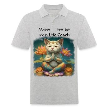 Meine Katze ist mein Life Coach, dunkle Schrift - Männer Poloshirt - Grau meliert - Vorne - Kai (181cm)