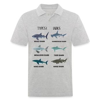 typen von haien walhai hammerhai tigerhai makohai - Männer Poloshirt - Grau meliert - Vorne - Kai (181cm)