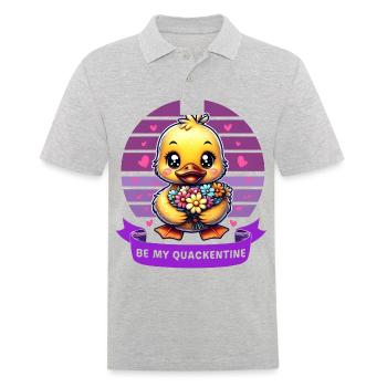 Charming Cartoon Duck Holding Flowers Valentines - Men's Polo Shirt - heather grey - Front - Kai (181cm)