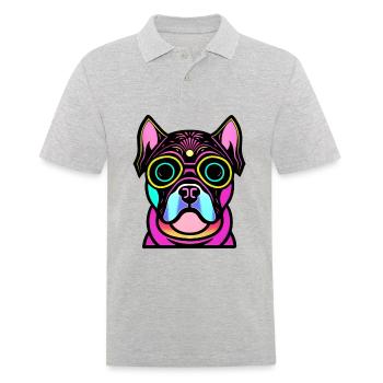 Glücklicher Hund. Glückliche Hunde. Bulldogge - Männer Poloshirt - Grau meliert - Vorne - Kai (181cm)