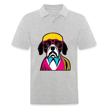 Glücklicher Hund. Glückliche Hunde. Boxer - Männer Poloshirt - Grau meliert - Vorne - Kai (181cm)