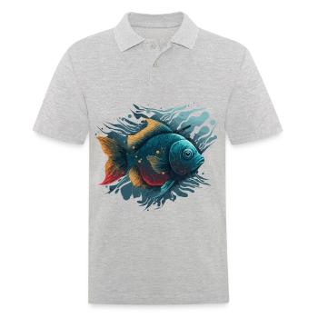 Fisch Illustration - Männer Poloshirt - Grau meliert - Vorne - Kai (181cm)