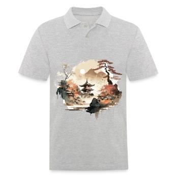 Watercolor Drawing - Men's Polo Shirt - heather grey - Front - Kai (181cm)