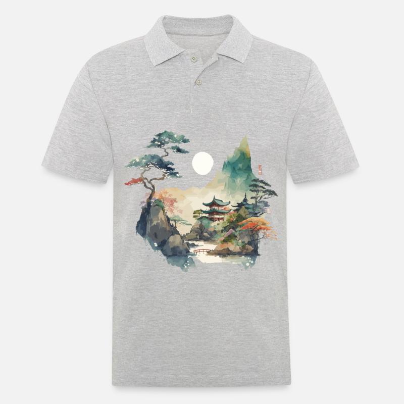 Tempellandschaft - Männer Poloshirt - Grau meliert