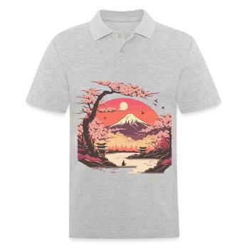 Paysage de fleurs de cerisier - Polo Homme - gris chiné - Devant - Kai (181cm)