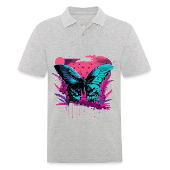 Kunst des Vaporwave Schmetterlings - Männer Poloshirt - Grau meliert - Vorne - Kai (181cm)