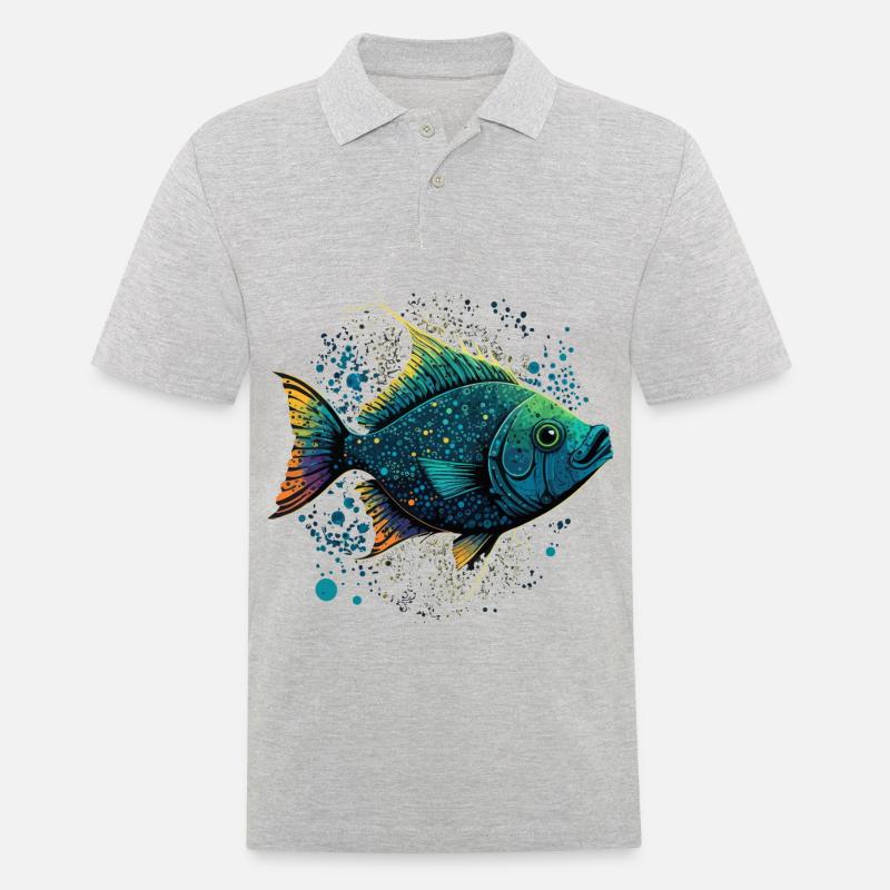 Fisch mit offenem Maul - Männer Poloshirt - Grau meliert