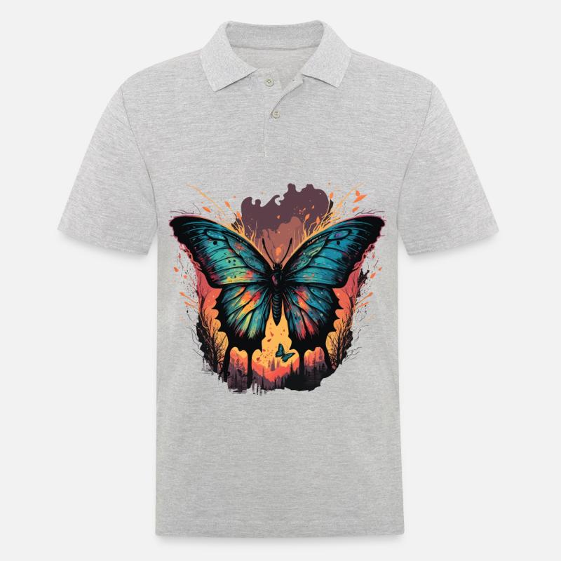 Coucher de soleil papillon - Polo Homme - gris chiné