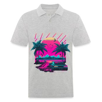 Synthwave Palm Beach - Männer Poloshirt - Grau meliert - Vorne - Kai (181cm)