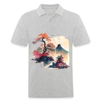 Japanese Art - Men's Polo Shirt - heather grey - Front - Kai (181cm)