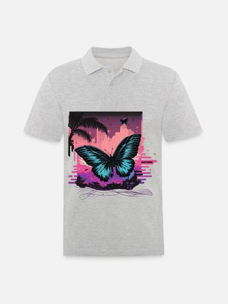 Flying Vaporwave Butterfly - Men's Polo Shirt - heather grey