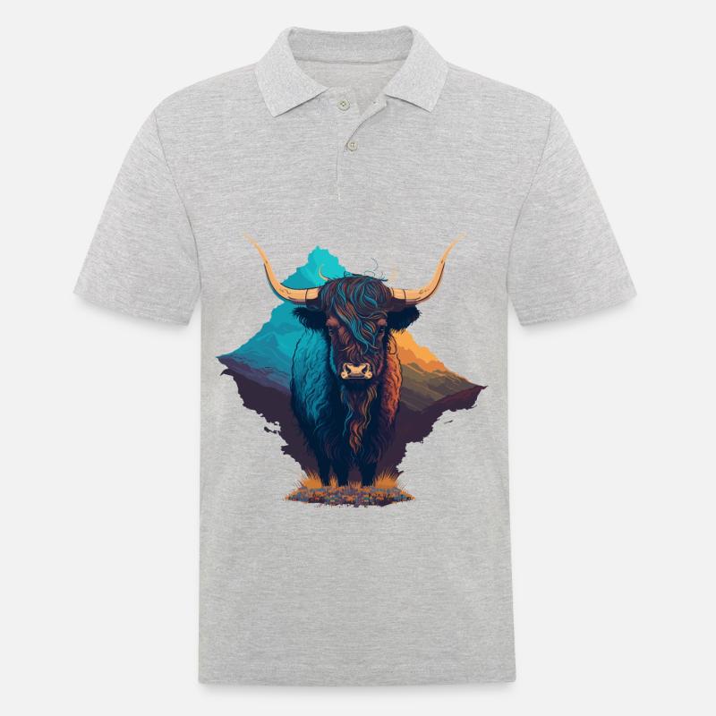 Bunte Yak - Männer Poloshirt - Grau meliert