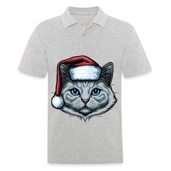 Wunderschöne Katze mit Weihnachtshut - Männer Poloshirt - Grau meliert - Vorne - Kai (181cm)