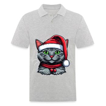Adorable chaton portant un chapeau de Père Noël - Polo Homme - gris chiné - Devant - Kai (181cm)