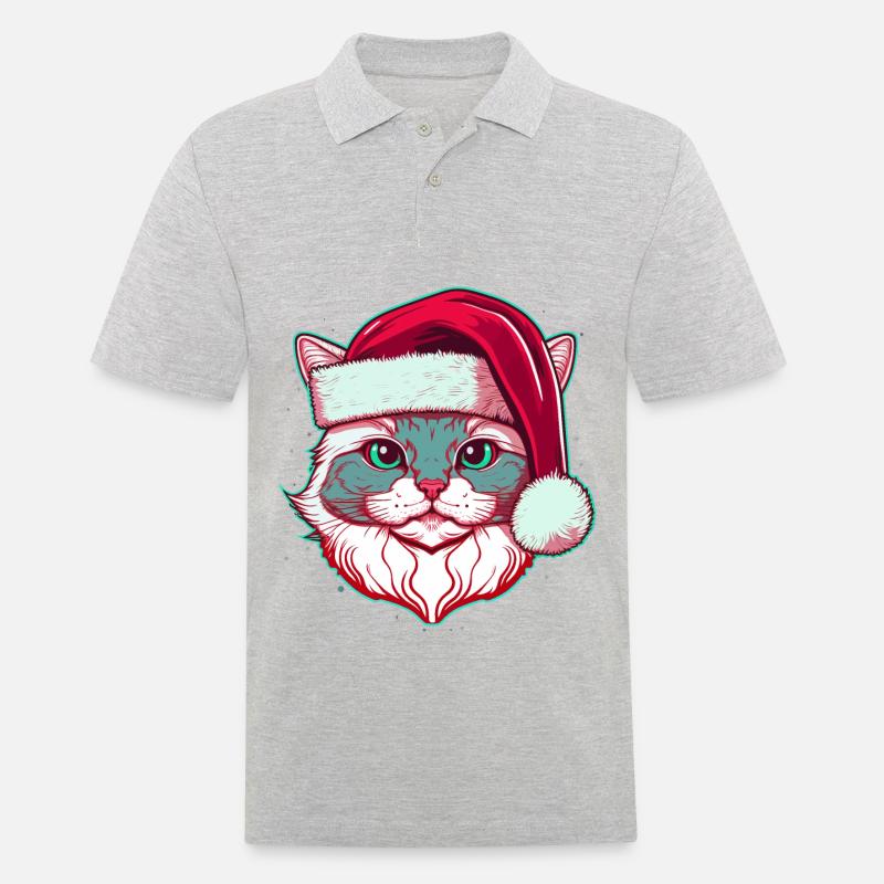 Wunderschöne Katze mit Weihnachtsmütze - Männer Poloshirt - Grau meliert