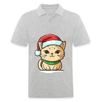 Beau chaton portant un chapeau de Père Noël - Polo Homme - gris chiné - Devant - Kai (181cm)