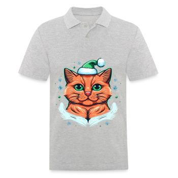chat portant un chapeau de Noël - Polo Homme - gris chiné - Devant - Kai (181cm)