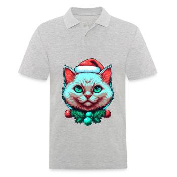 Charmant chaton portant un chapeau de Père Noël - Polo Homme - gris chiné - Devant - Kai (181cm)
