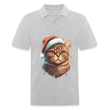 Charmant chat portant un chapeau de Père Noël - Polo Homme - gris chiné - Devant - Kai (181cm)