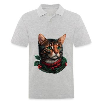 Jolie illustration de chat de Noël, le meilleur Noël - Polo Homme - gris chiné - Devant - Kai (181cm)
