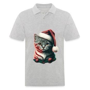 Superbe chaton portant un chapeau de Père Noël - Polo Homme - gris chiné - Devant - Kai (181cm)