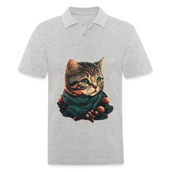 Schöne Katze mit Weihnachtshut - Männer Poloshirt - Grau meliert - Vorne - Kai (181cm)