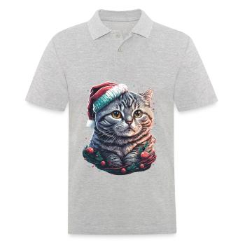 Magnifique chaton portant un chapeau de Père Noël - Polo Homme - gris chiné - Devant - Kai (181cm)