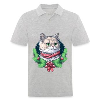 Lovely Xmas cat design, an excellent Xmas present - Men's Polo Shirt - heather grey - Front - Kai (181cm)
