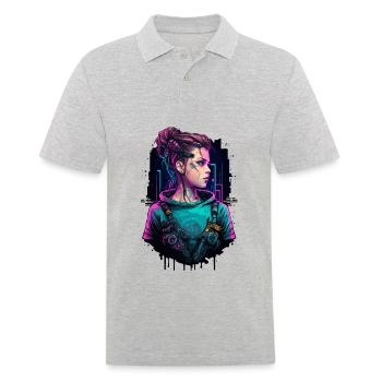 Superbe dessin d’une cyber-femme - Polo Homme - gris chiné - Devant - Kai (181cm)
