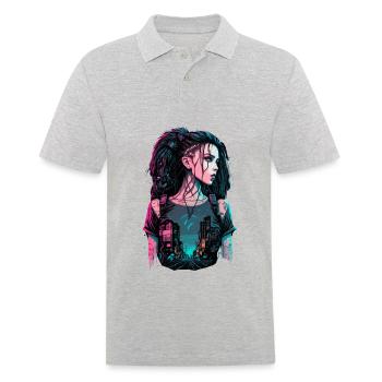 Kunstwerk einer Cyber-Frau - Männer Poloshirt - Grau meliert - Vorne - Kai (181cm)