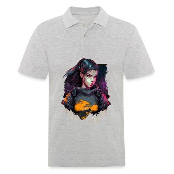 Dessin cool d’une femme futuriste - Polo Homme - gris chiné - Devant - Kai (181cm)