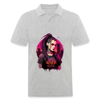 Erstaunliche digitale Illustration einer Punk-Dame - Männer Poloshirt - Grau meliert - Vorne - Kai (181cm)