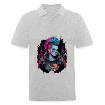 Erstaunliches Design einer Science-Fiction-Frau - Männer Poloshirt - Grau meliert - Vorne - Kai (181cm)