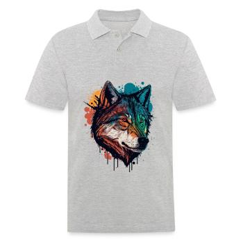 Ein Wolfskopf Digitale Illustration als der Große - Männer Poloshirt - Grau meliert - Vorne - Kai (181cm)