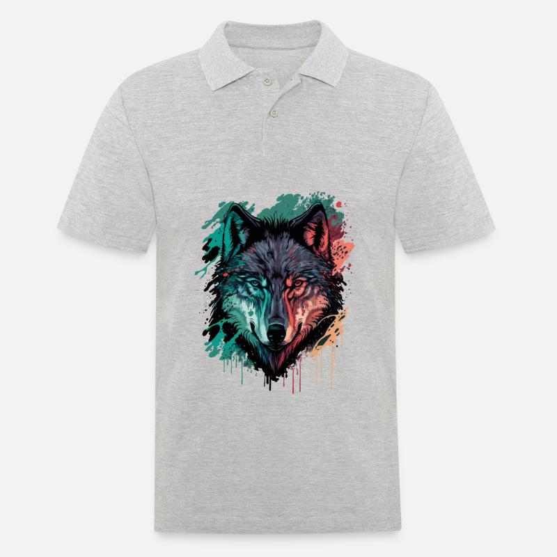 Digitale Darstellung eines Wolfes - Männer Poloshirt - Grau meliert