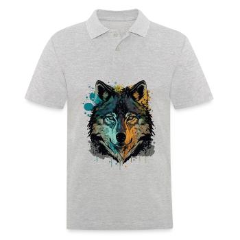 Wunderbare Zeichnung eines Wolfskopfes - Männer Poloshirt - Grau meliert - Vorne - Kai (181cm)
