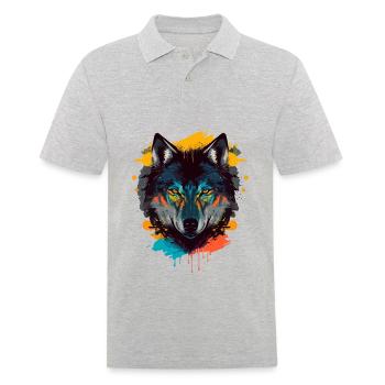 Superbe dessin d’une tête de loup - Polo Homme - gris chiné - Devant - Kai (181cm)